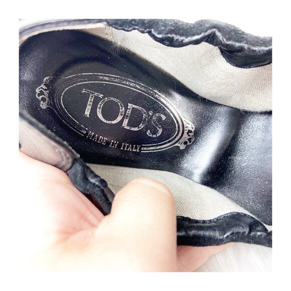 Tod's Size 9 Black Women's Leather Fringe Round Toe Ballet Driving Flat Shoes - Picture 10 of 13